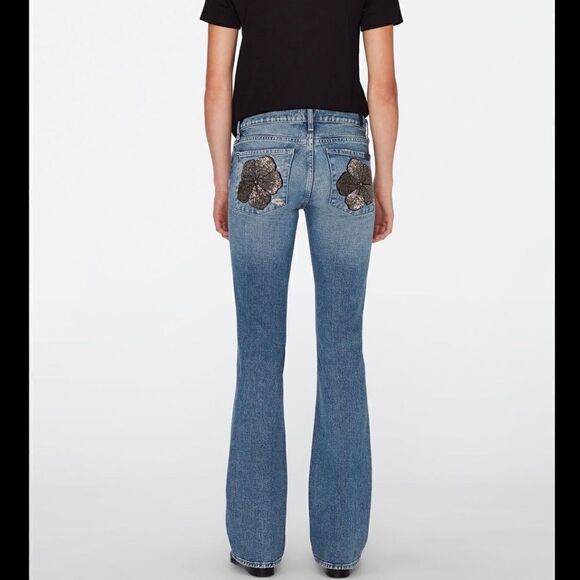 NWT 7 For All Mankind Original Boot Cut Low Rise Embellished Jeans 26 X 33.5 - Picture 1 of 12